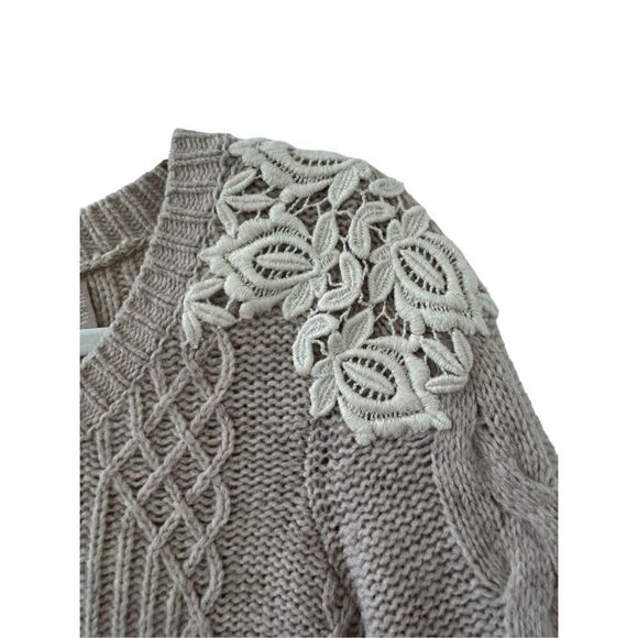 Anthropologie Knitted & Knotted Cable Knit Wool Blend Sweater Women’s Tan Size X - Picture 4 of 6